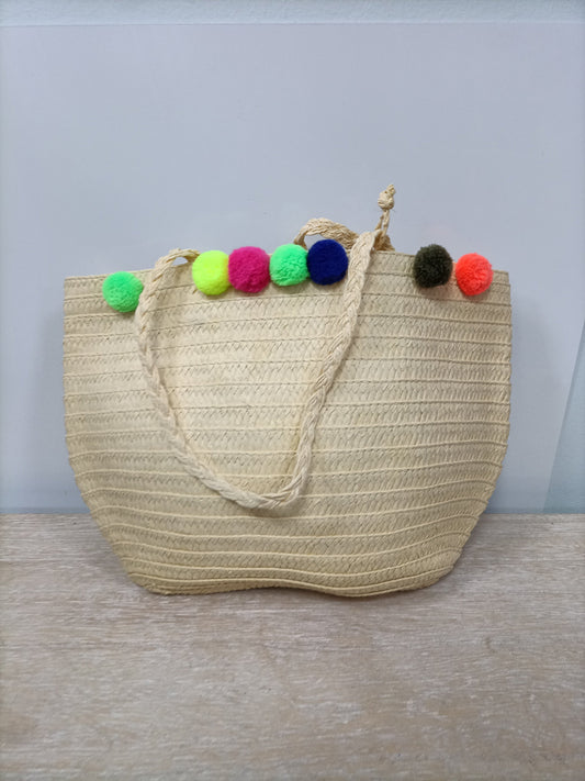 CREWCUTS.Bolso rafia pompón