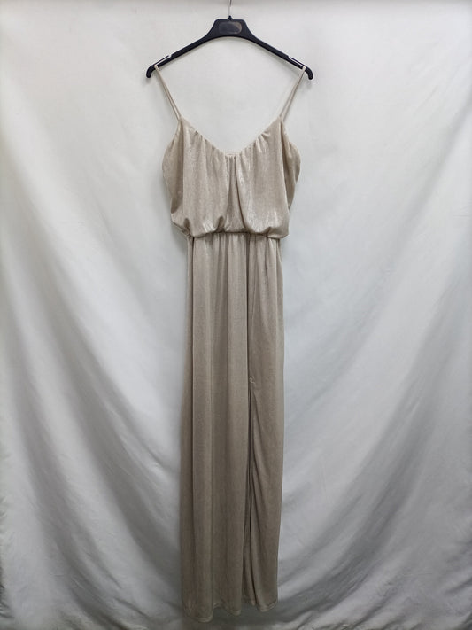 H&M.Vestido largo dorado T.38