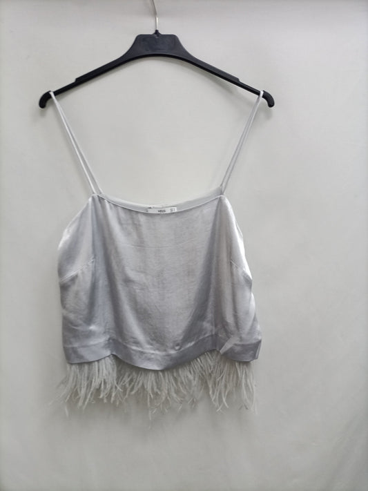 MANGO. Top plateado plumas T.m