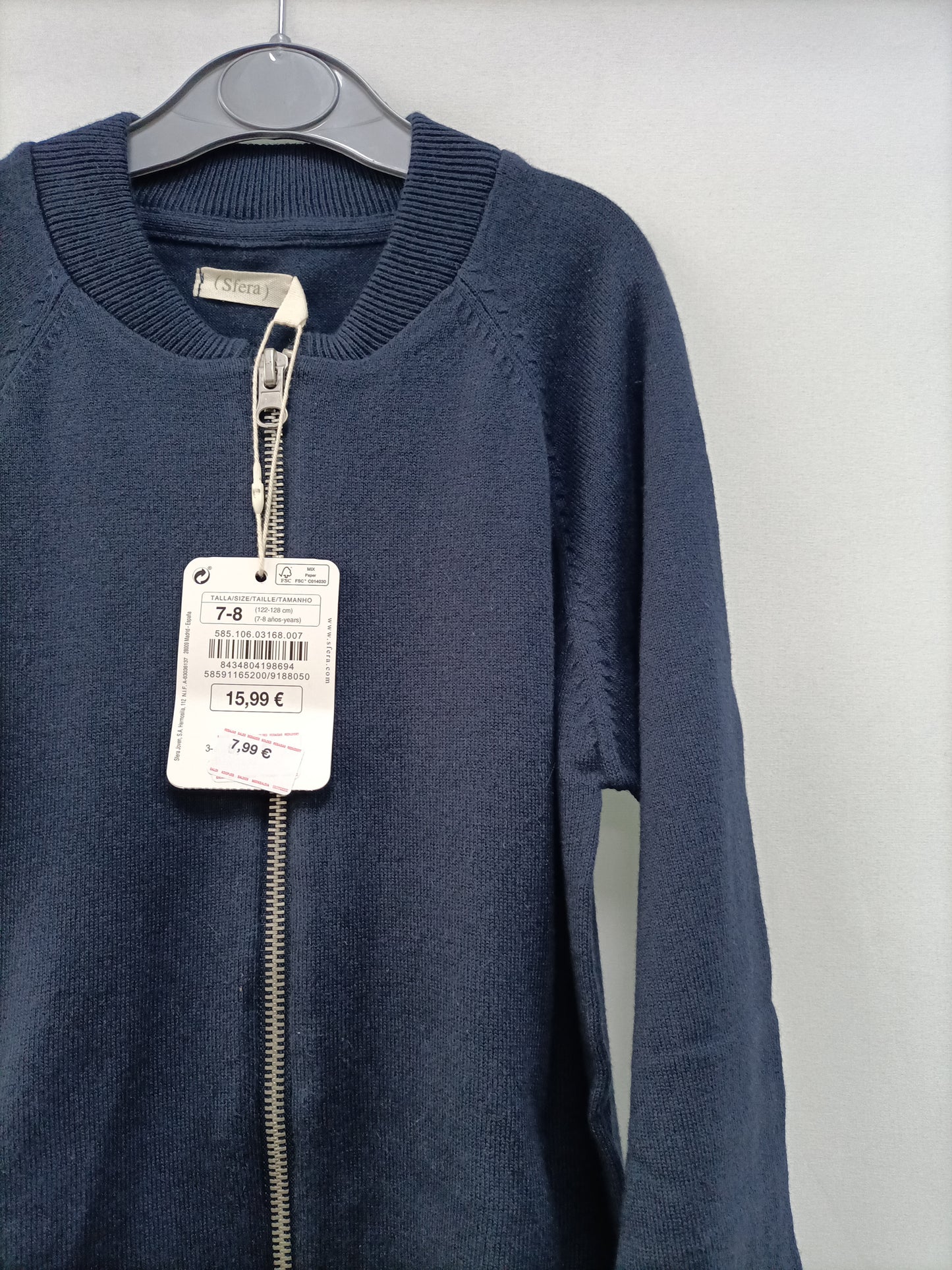 SFERA. Jersey azul cremallera T.7-8años