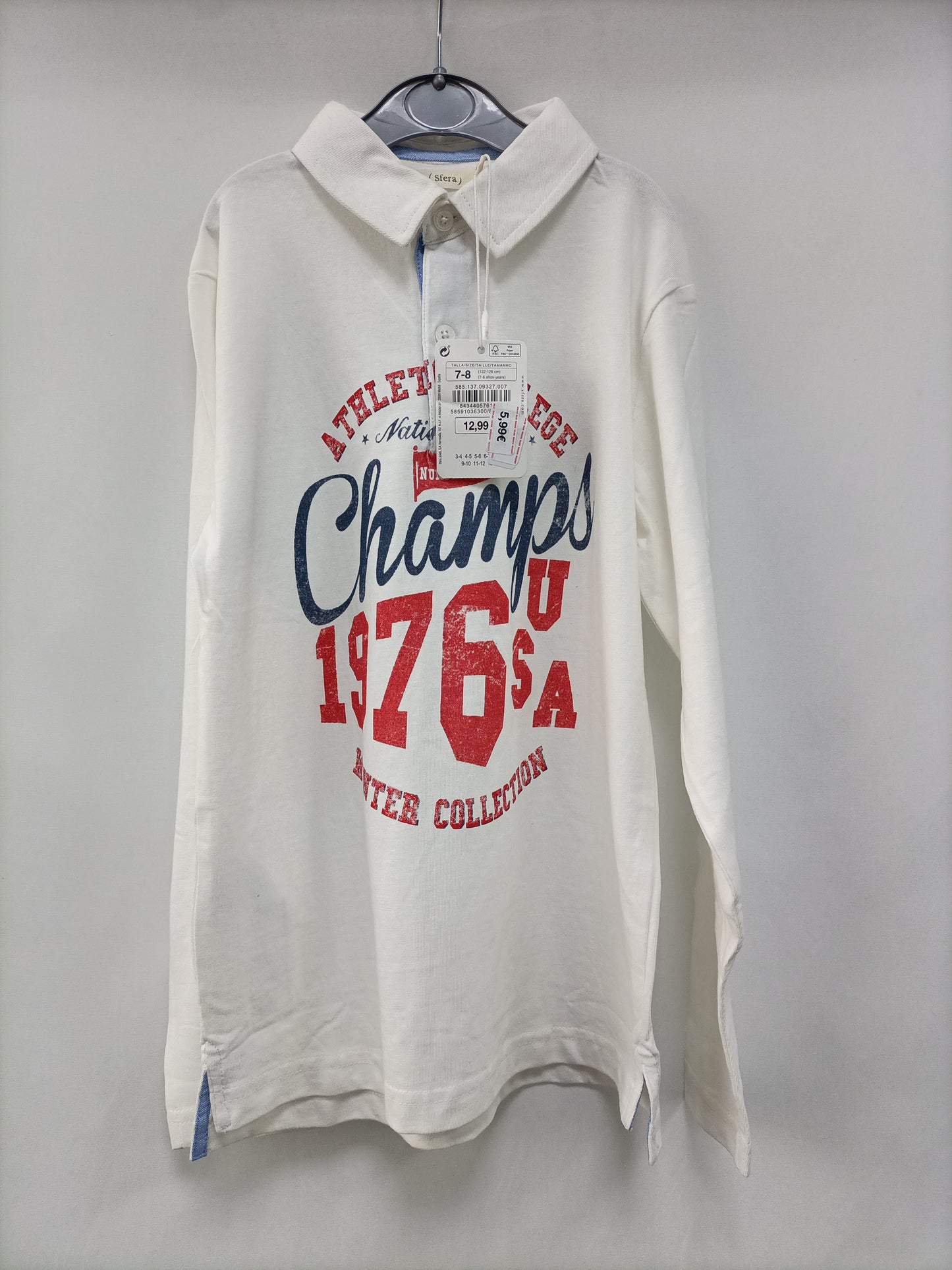 SFERA. White sweater/polo shirt, size 7-8 years