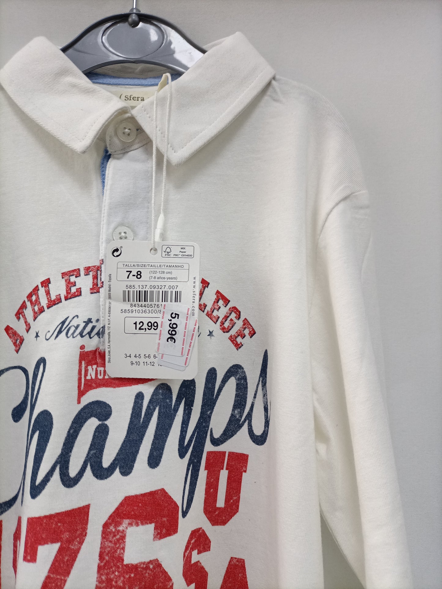 SFERA. White sweater/polo shirt, size 7-8 years