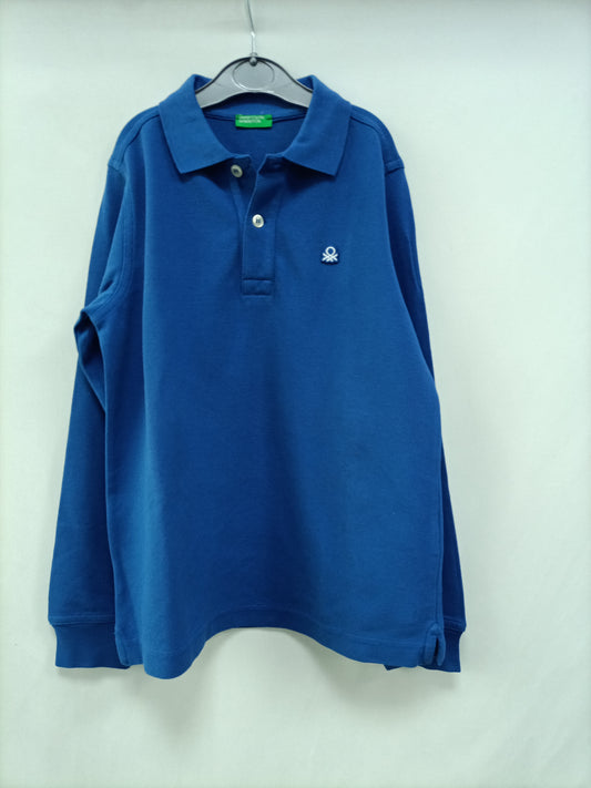 BENETTON. Blue polo shirt, size 7-8 years
