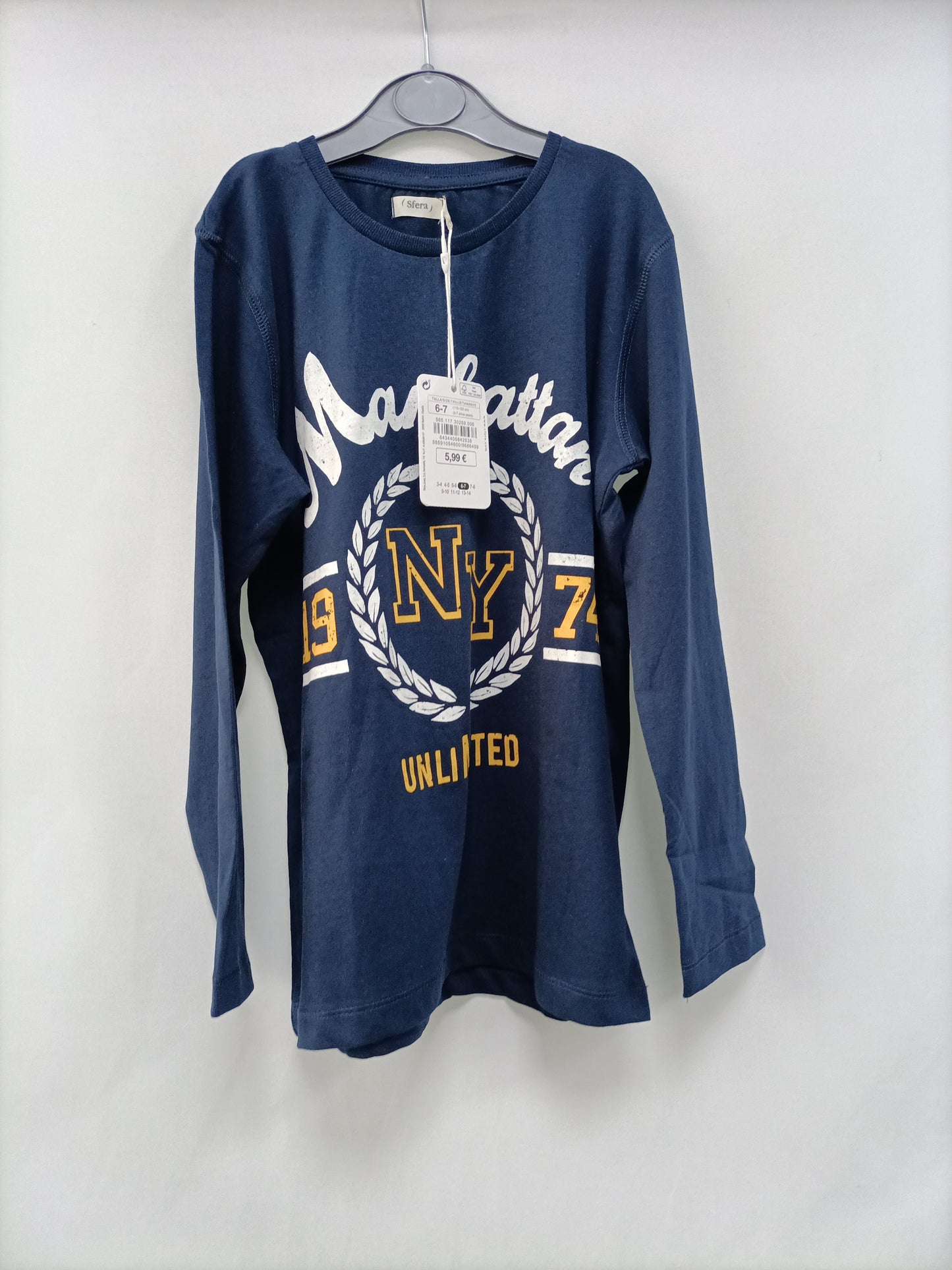 SFERA. Blue letter T-shirt, size 6-7 years