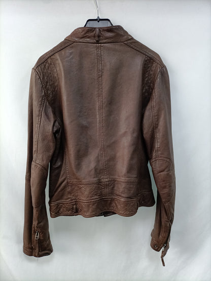 MASSIMO DUTTI. Chaqueta piel marrón T.L(34)