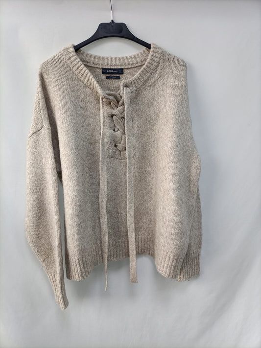 ZARA. Jersey beige cuerda T.m