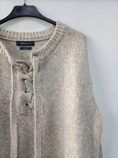 ZARA. Jersey beige cuerda T.m