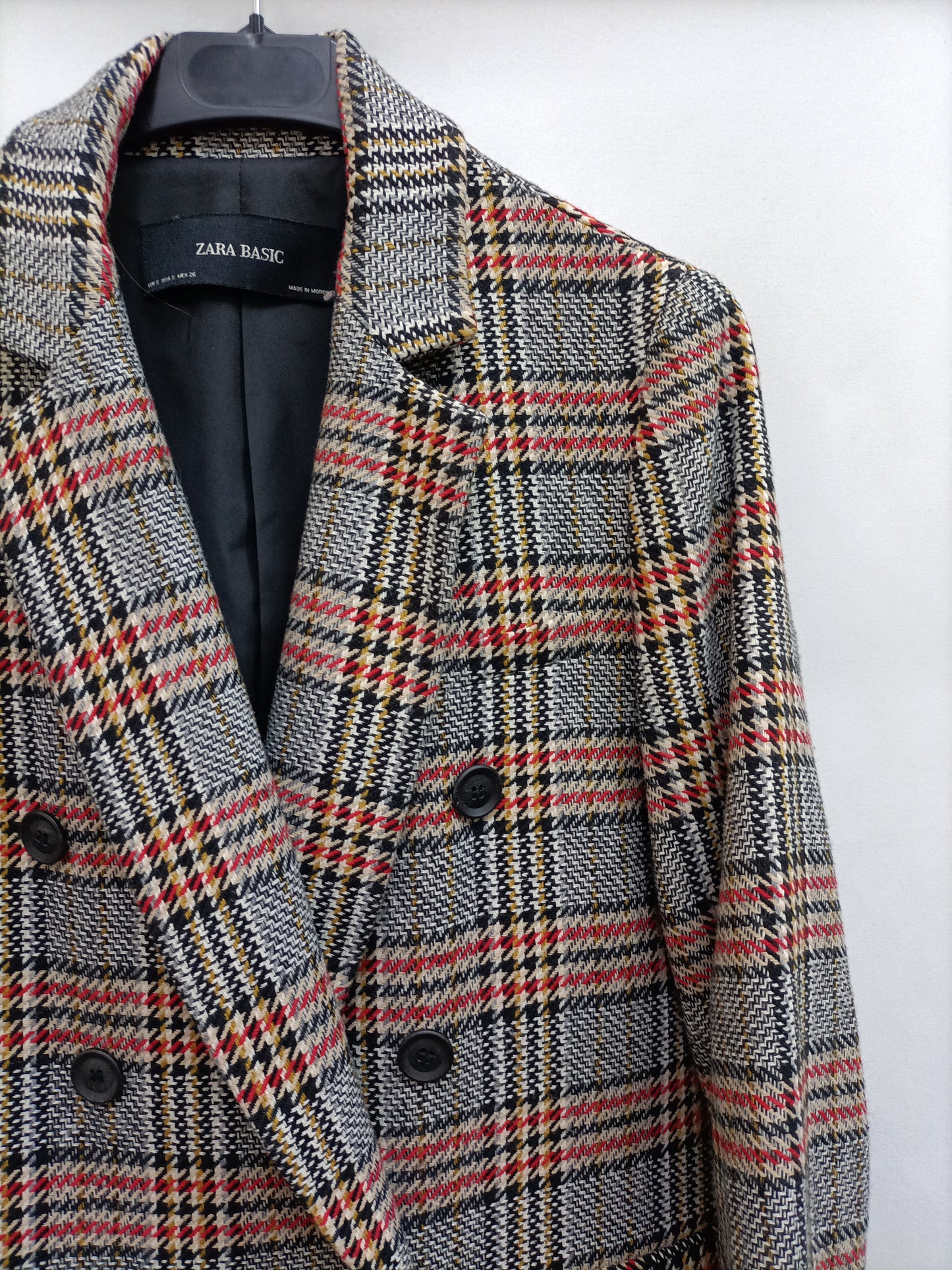 ZARA. Abrigo paño cuadros T.s