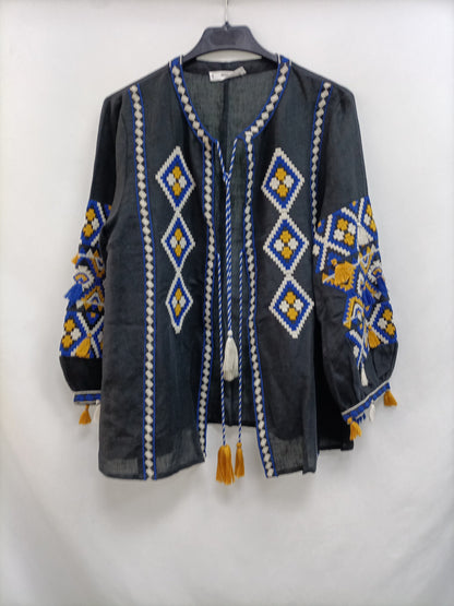 MANGO. Chaqueta negra bordada T.s