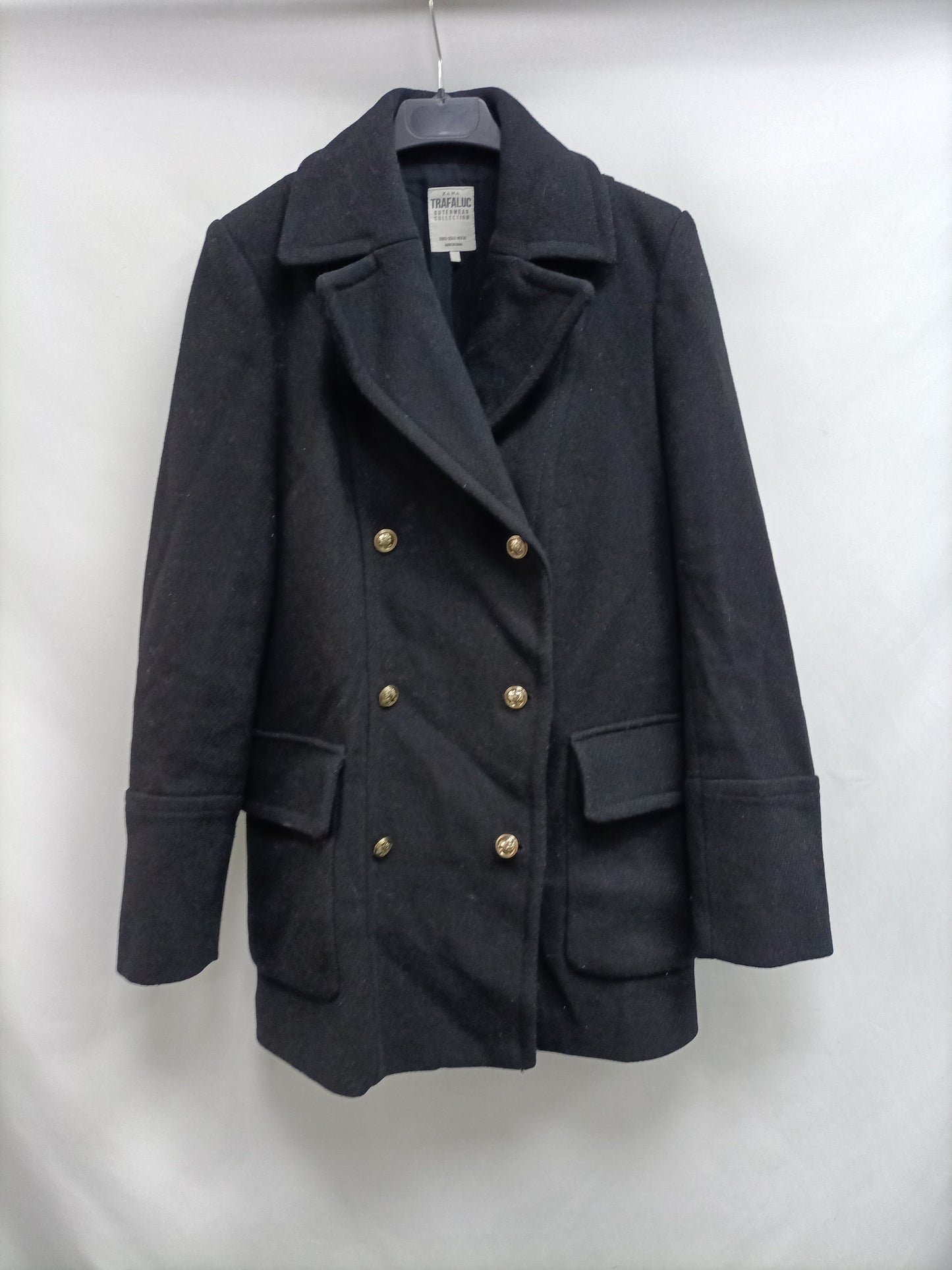 ZARA. Abrigo negro paño T.s