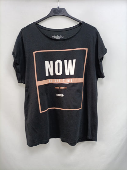 VIOLETA BY MANGO.Camiseta negra T.L