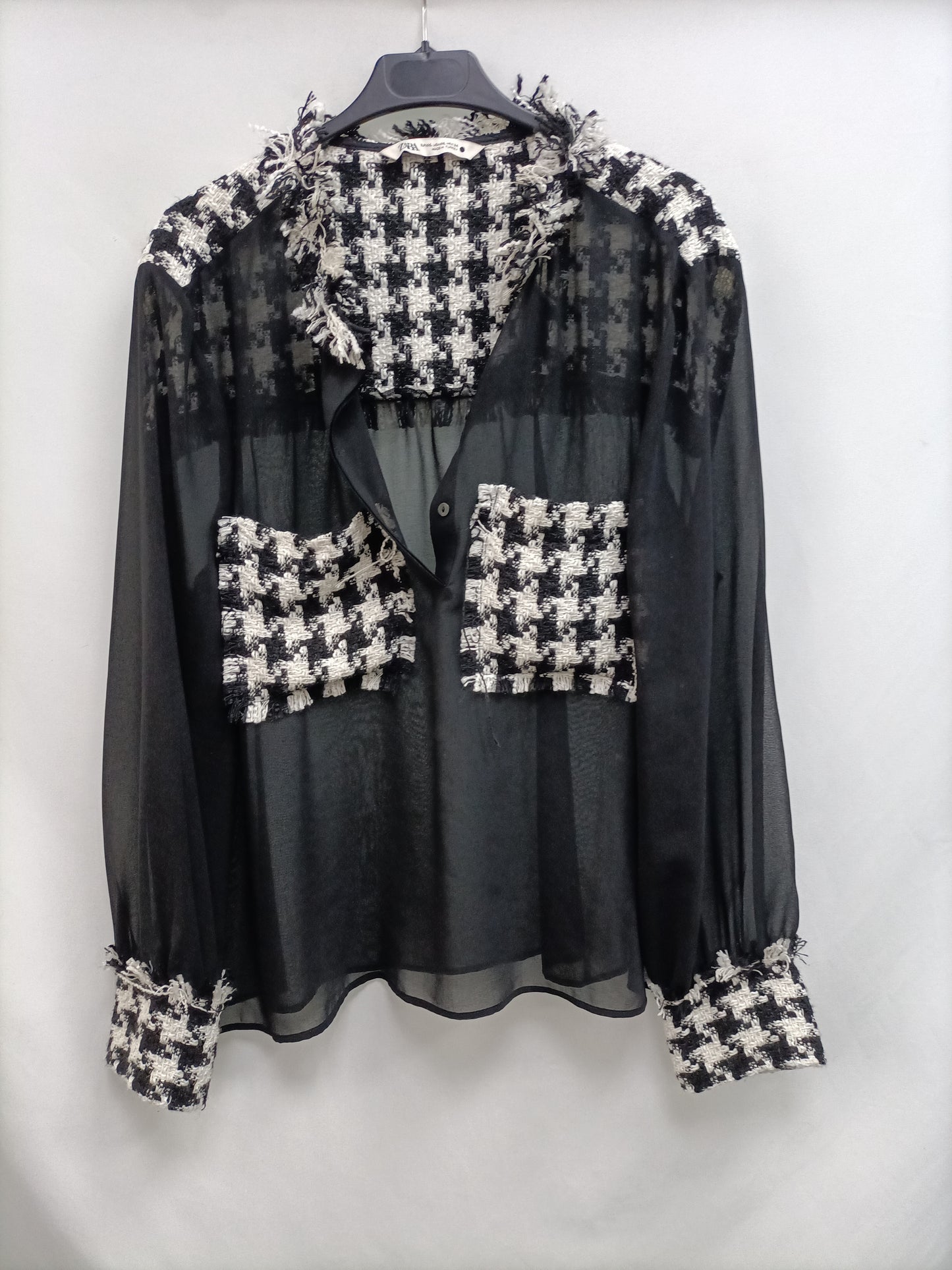 MarketZARA.Blusa negra doble textura T.XXL