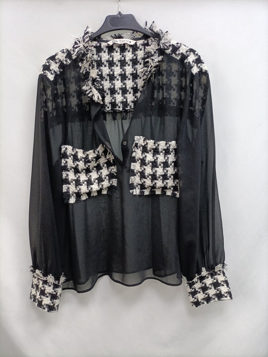 MarketZARA.Blusa negra doble textura T.XXL