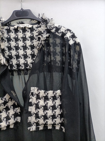 MarketZARA.Blusa negra doble textura T.XXL