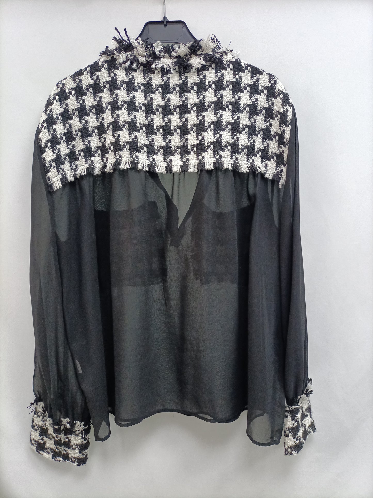 MarketZARA.Blusa negra doble textura T.XXL