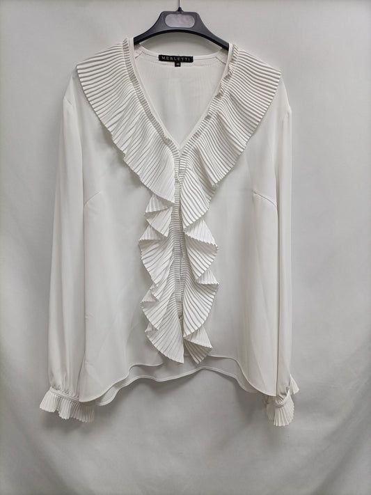 MERLETTI.Blusa blanca volantes T.46