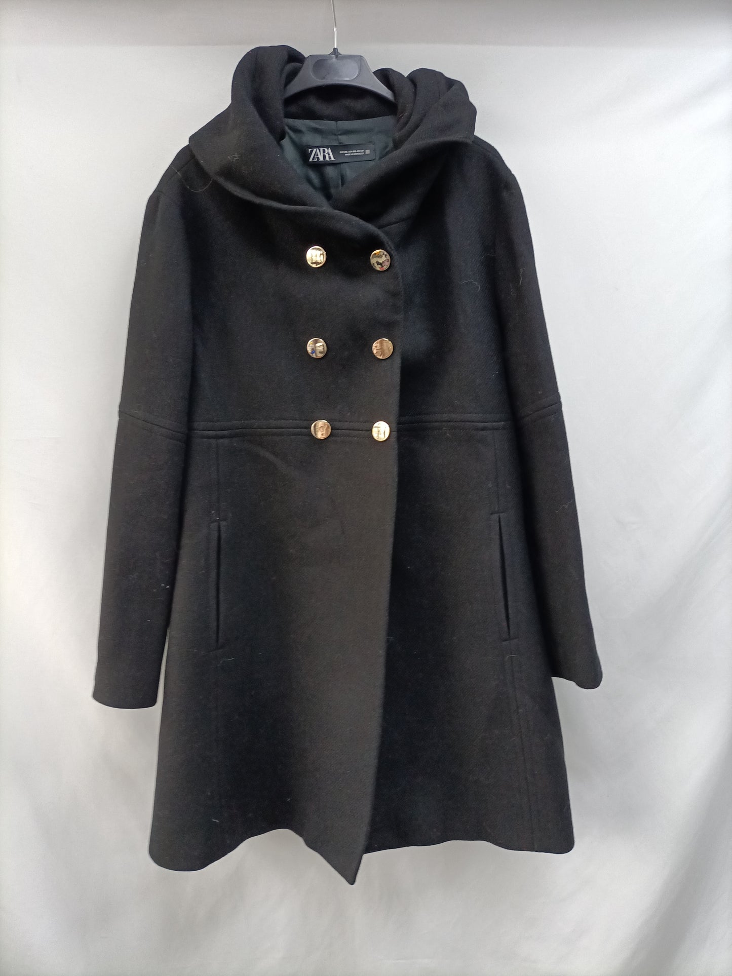 ZARA.Abrigo largo negro T.XXL