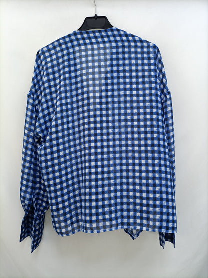 MANGO. Flowy checked Ts blouse