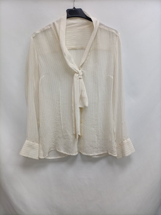 PIMKO. Blusa beige rayas T.38