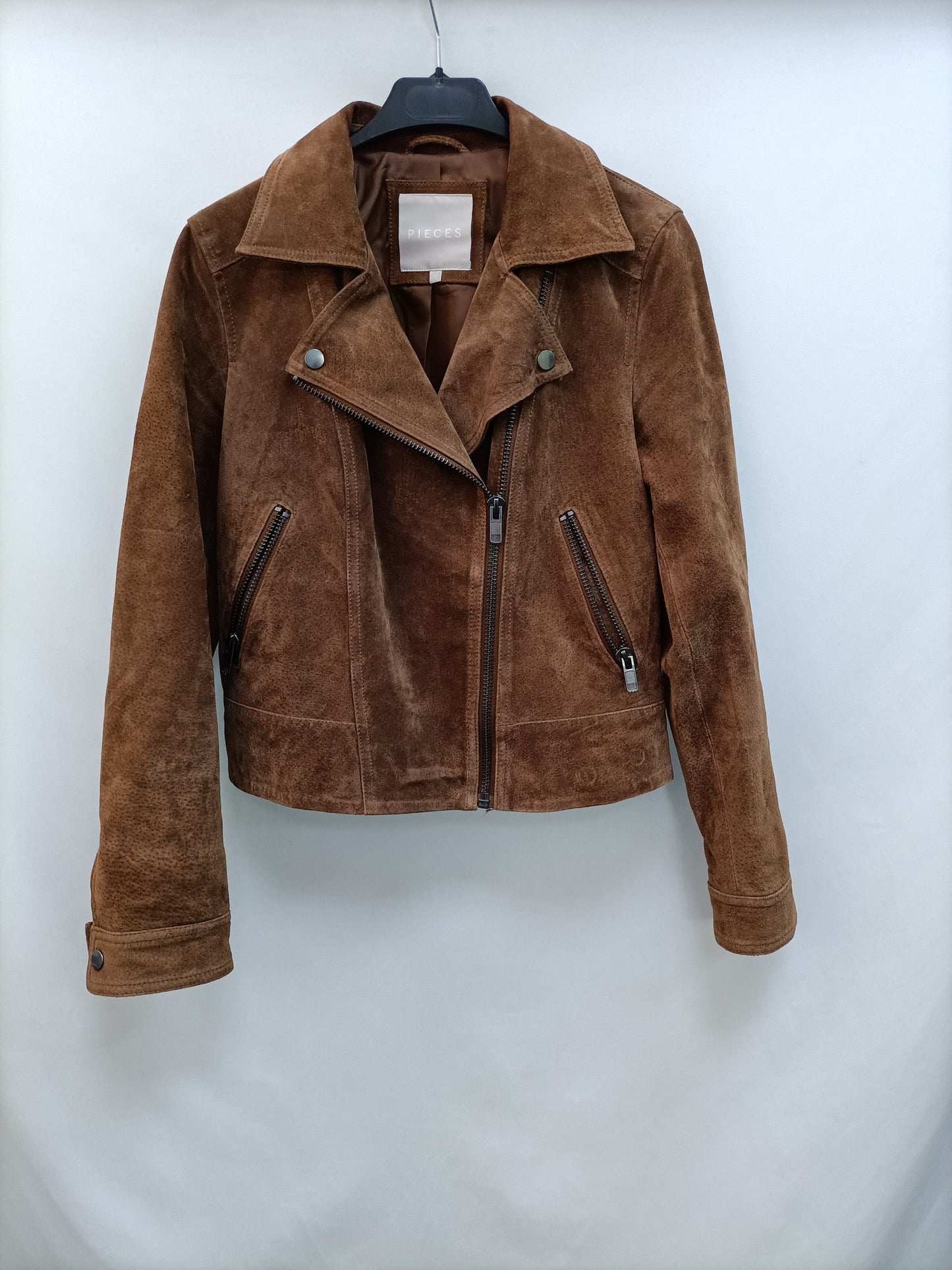 PIECES. Camel Biker Leather Ts