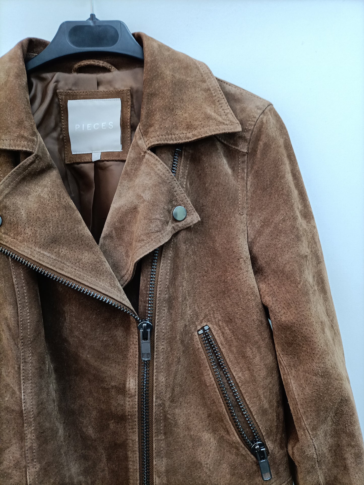 PIECES. Camel Biker Leather Ts