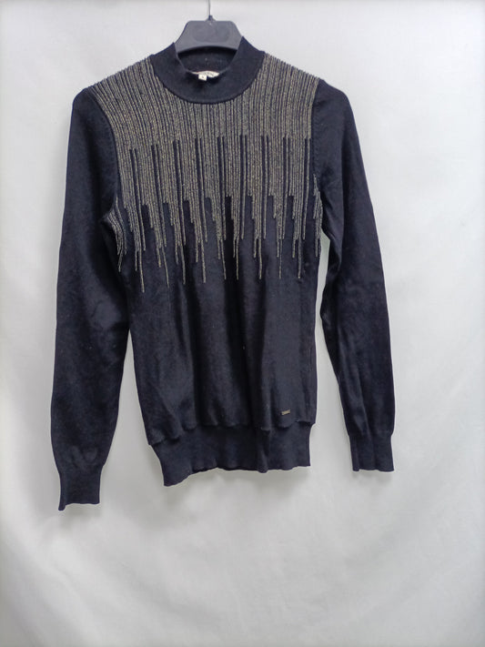 MORGAN.Black jersey with silver threads TS