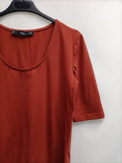 MANGO.Camiseta básica teja T.M