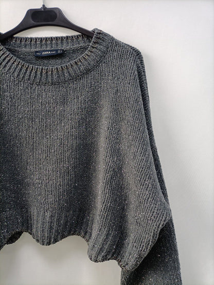 ZARA. Jersey gris crop T.m