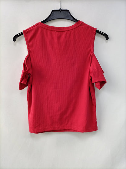 ZARA. Top rojo canalé T.m
