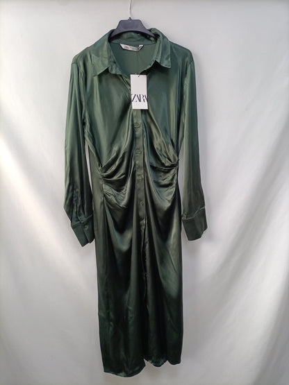 Vestido Camisero Vestido Zara Verde Saten Vestido Verde Satinado