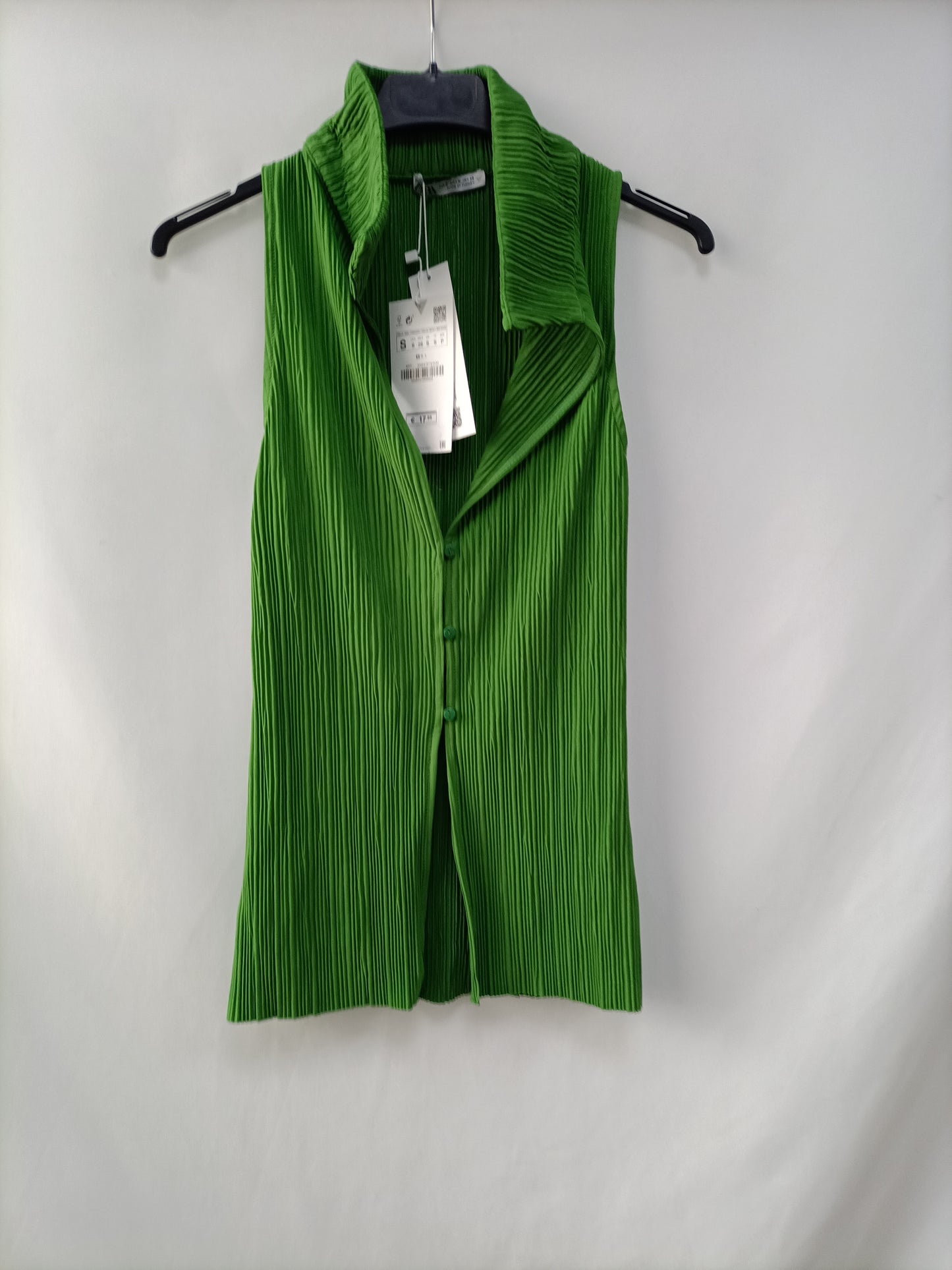 ZARA Top verde plisado T.s