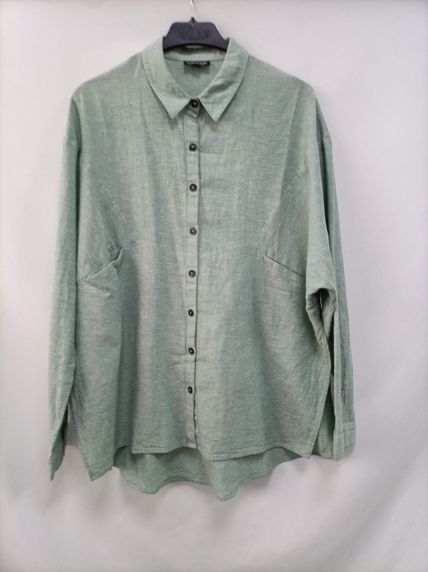 TOPSHOP. Camisa verde jaspeada T.40