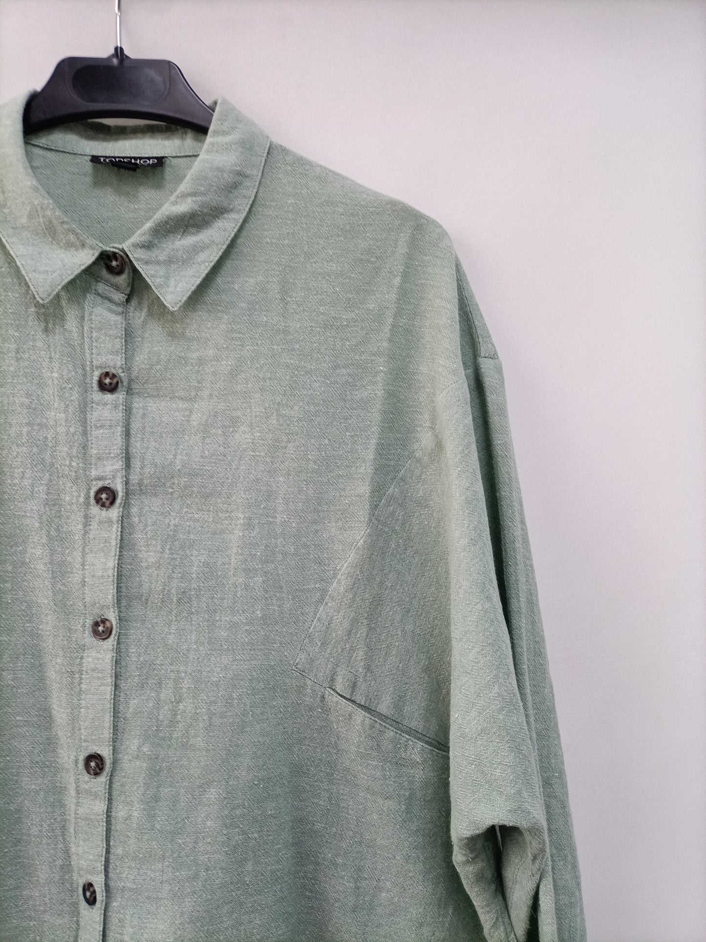 TOPSHOP. Camisa verde jaspeada T.40