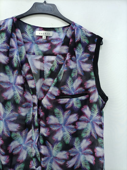 SANDRO. Black palm tree blouse TM