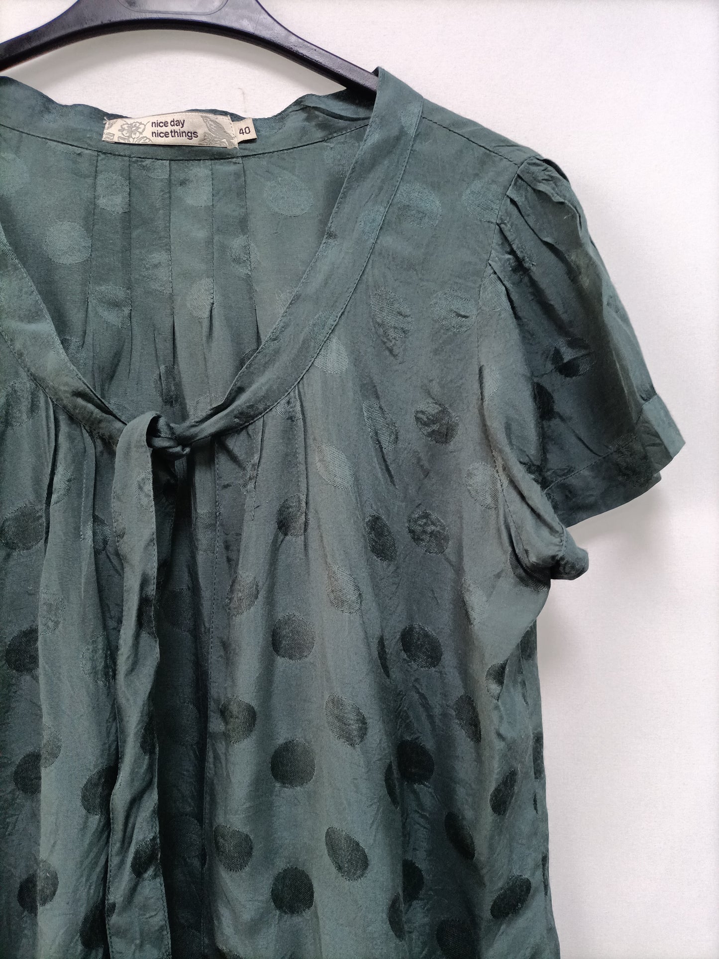 NICE THINGS. Green polka dot open top, size 40