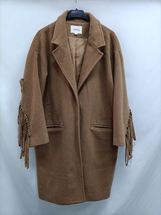 SLOWLOVE. Abrigo paño flecos T.s (tara)