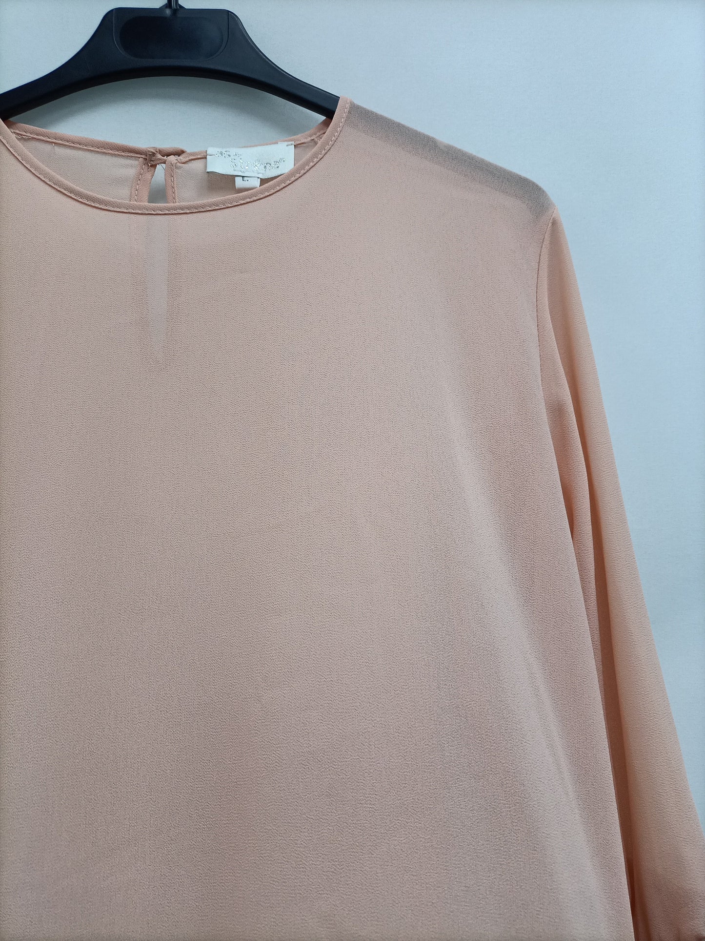 SRTRENA. Tl semi-transparent pink blouse