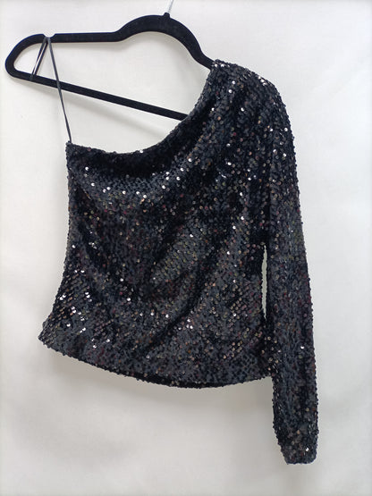MANGO. Top negro lentejuelas T.s