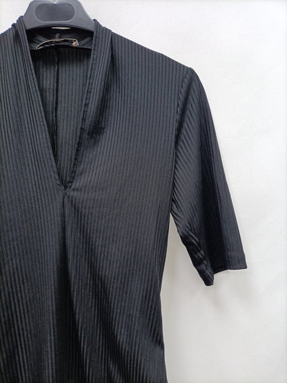 MANGO. Black ribbed Ts bodysuit