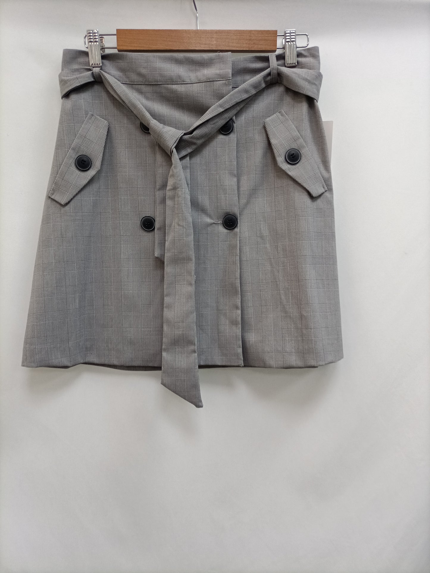 ZARA. Falda gris cuadros T.m