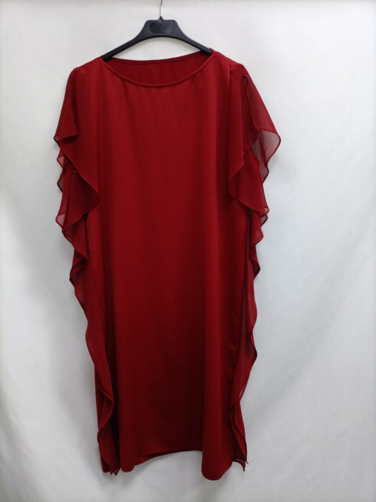 OTRAS. Vestido burdeos volantes Tu(l)