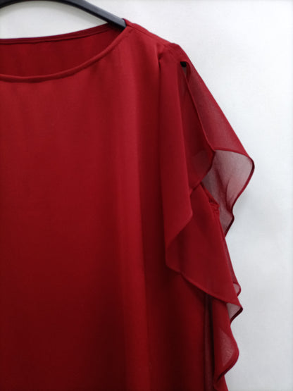 OTHERS. Burgundy Tu(l) ruffled dress