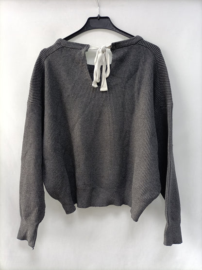ZARA.Jersey gris canalé T.S