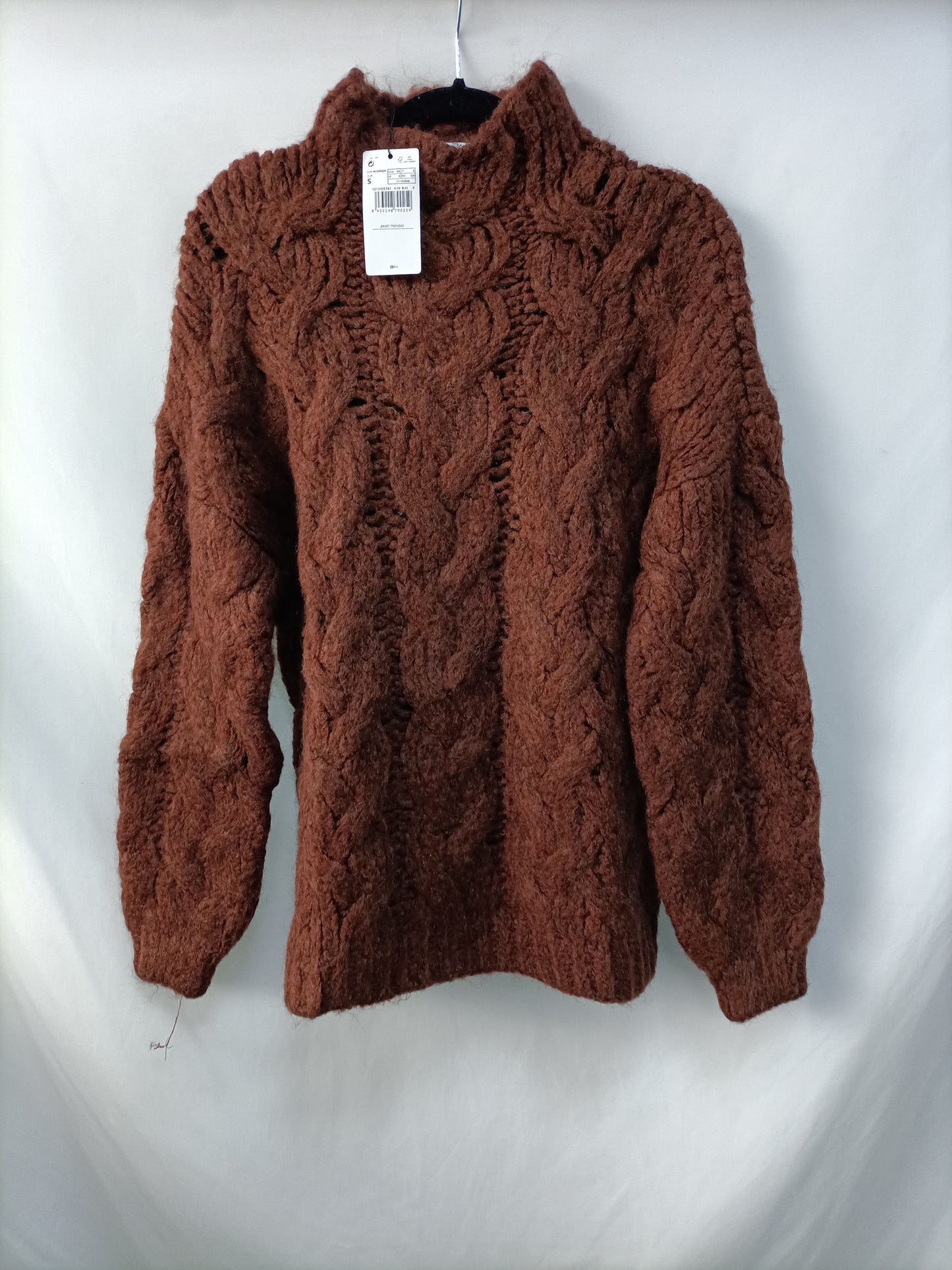 MANGO. Jersey marrón ochos T.s