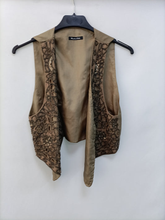 MASSIMO DUTTI. Green rhinestone vest TM