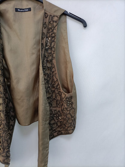 MASSIMO DUTTI. Chaleco verde pedrería T.m