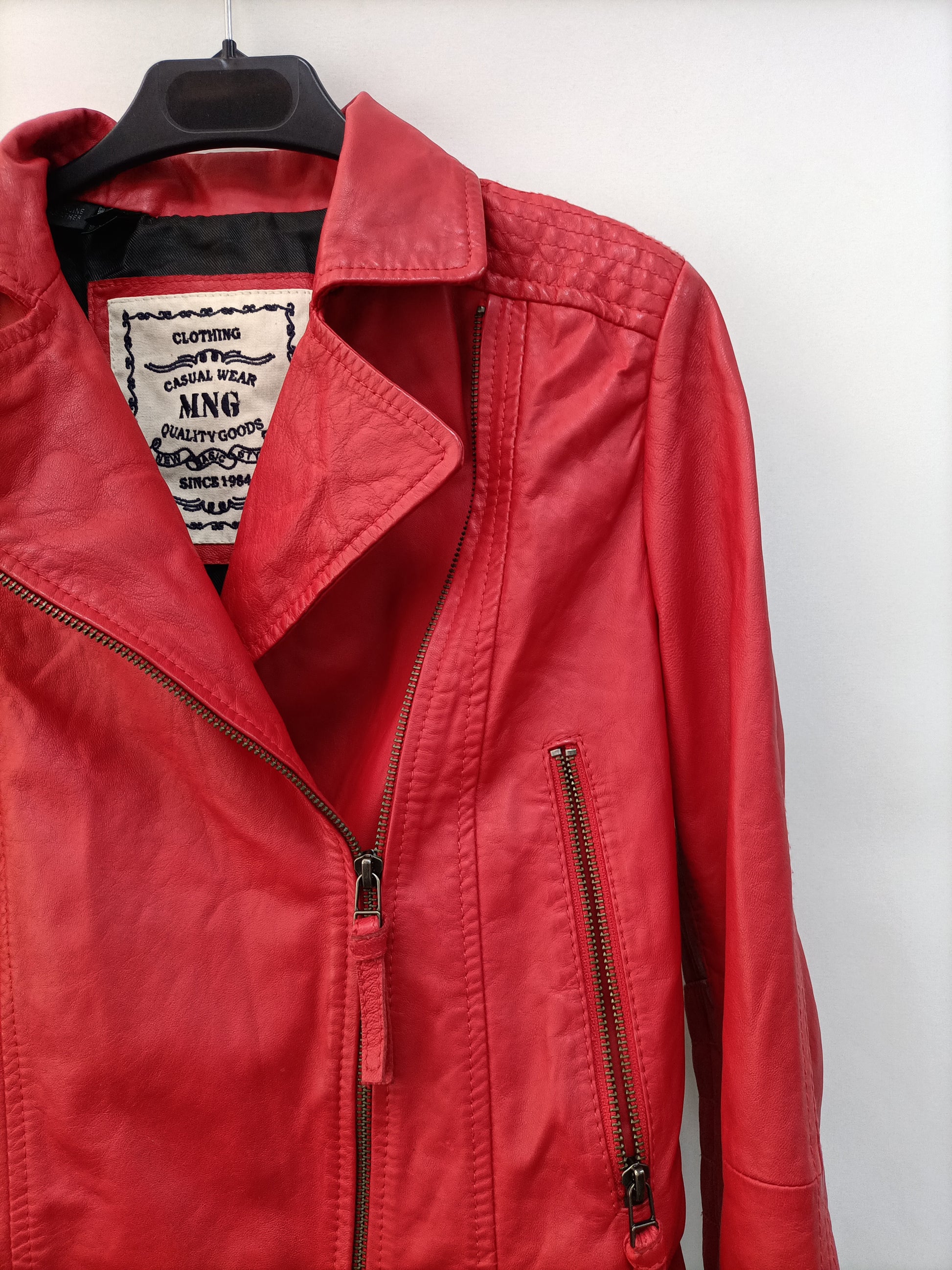 Motorcycle Jacket Chaqueta Cuero Roja Zara Cazadoras De Piel Mujer