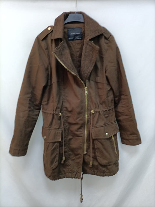 ZARA. Brown double-breasted Ts parka
