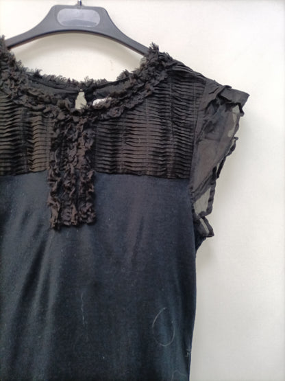 ZARA. Top negro doble textura T.m