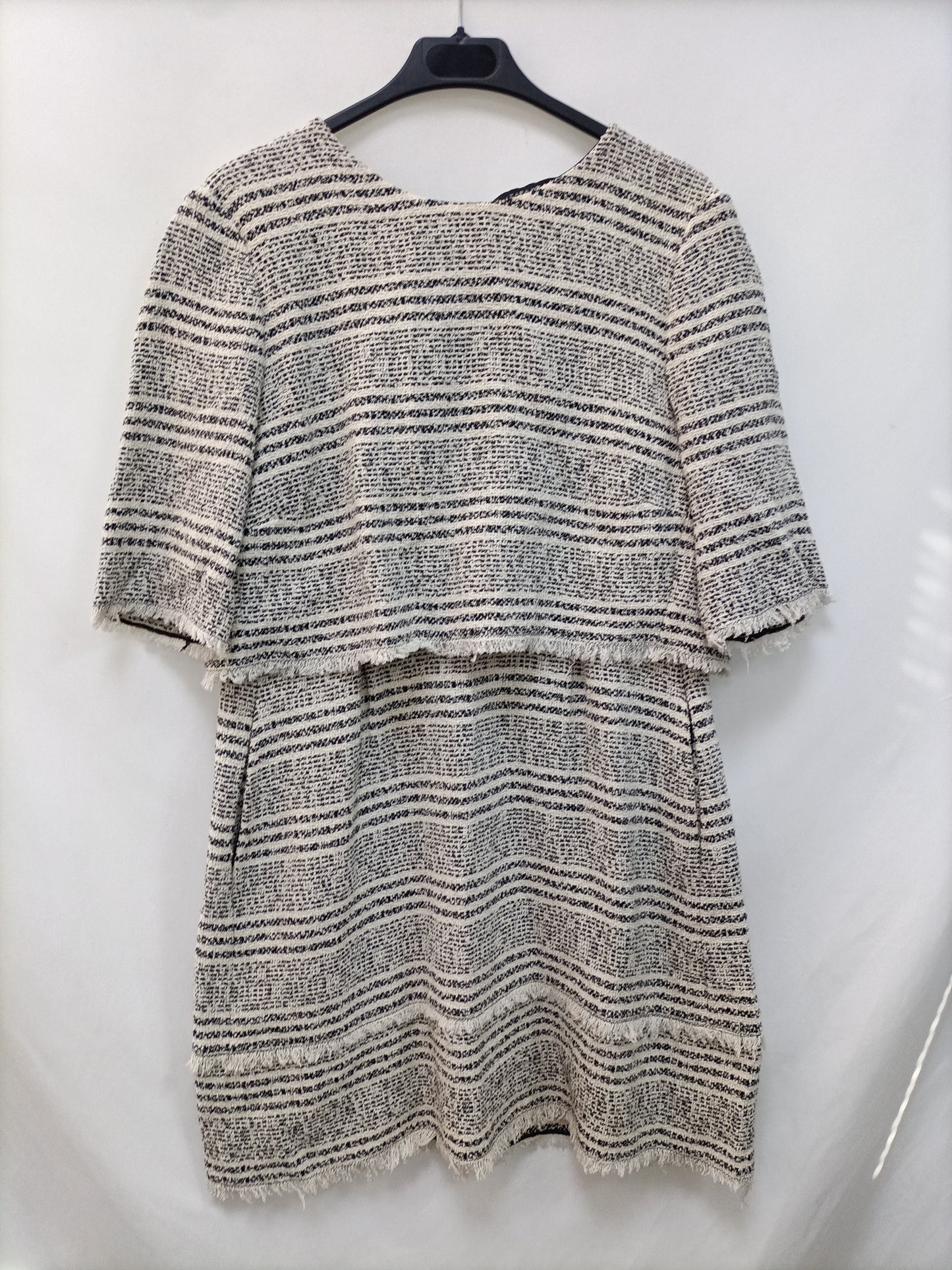 ZARA. Vestido tweed blanco y negro T.l